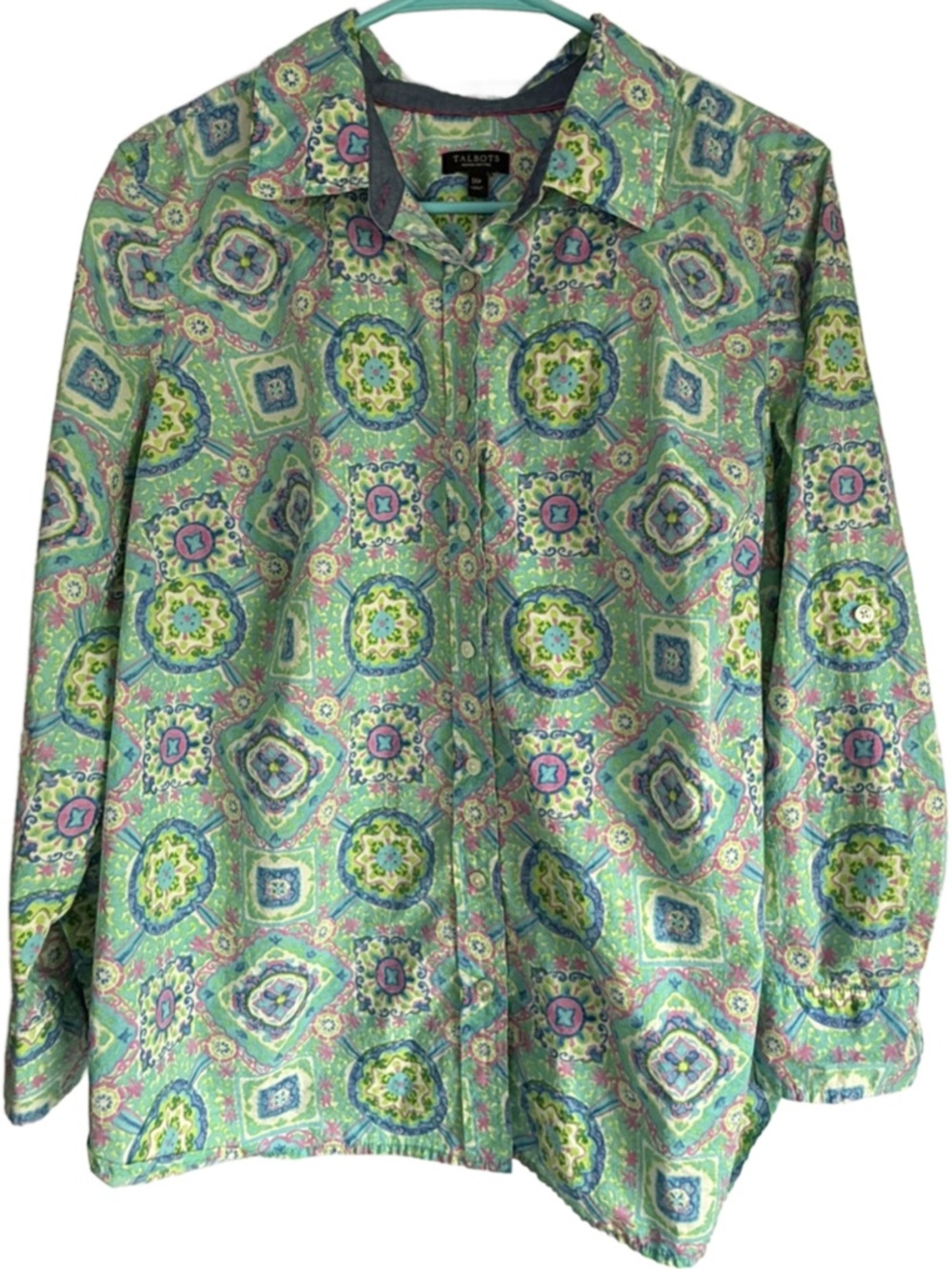 Talbots Green Multicolor 100% Cotton Button-Up Long Sleeve Shirt Women’s 1XP